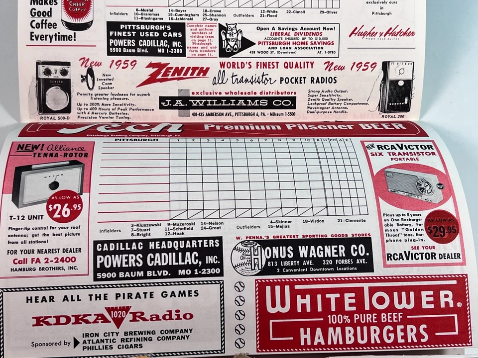 🔥1959 Pittsburgh Pirates Baseball Program vs Cardinals Unscored HIGH GRADE🔥 - Image 3 of 3