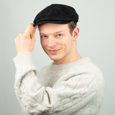 Bugatti Leder Flatcap - Herren Ledermütze Ledercap Schirmmütze Cap - Nubukleder