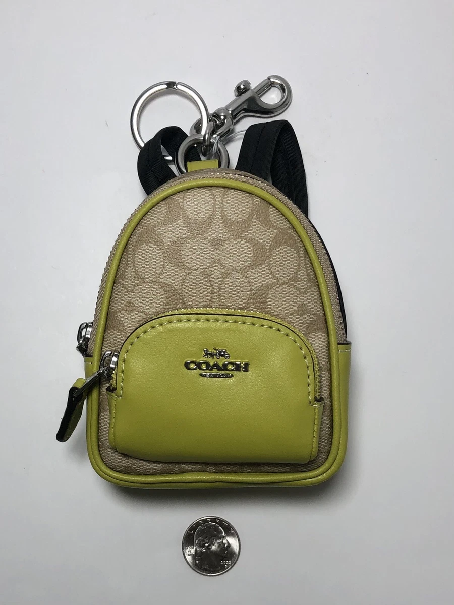 NWT Coach Mini Court Backpack Charm Keychain in Signature Canvas Key Lime  C7803