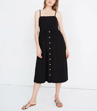 Madewell Women's True Black Cami Button-Front Textured Midi Dress Sz XS