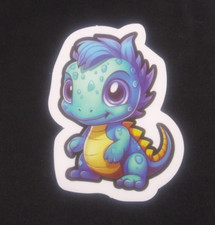 Blue  Yellow Cute Baby Dinosaur Sticker 2.58" x 2" L 