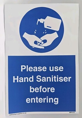 Bitte verwenden Sie Händedesinfektionsmittel vor dem Betreten Aufkleber MP6151 100x150 mm Vinyl 5 Stück
