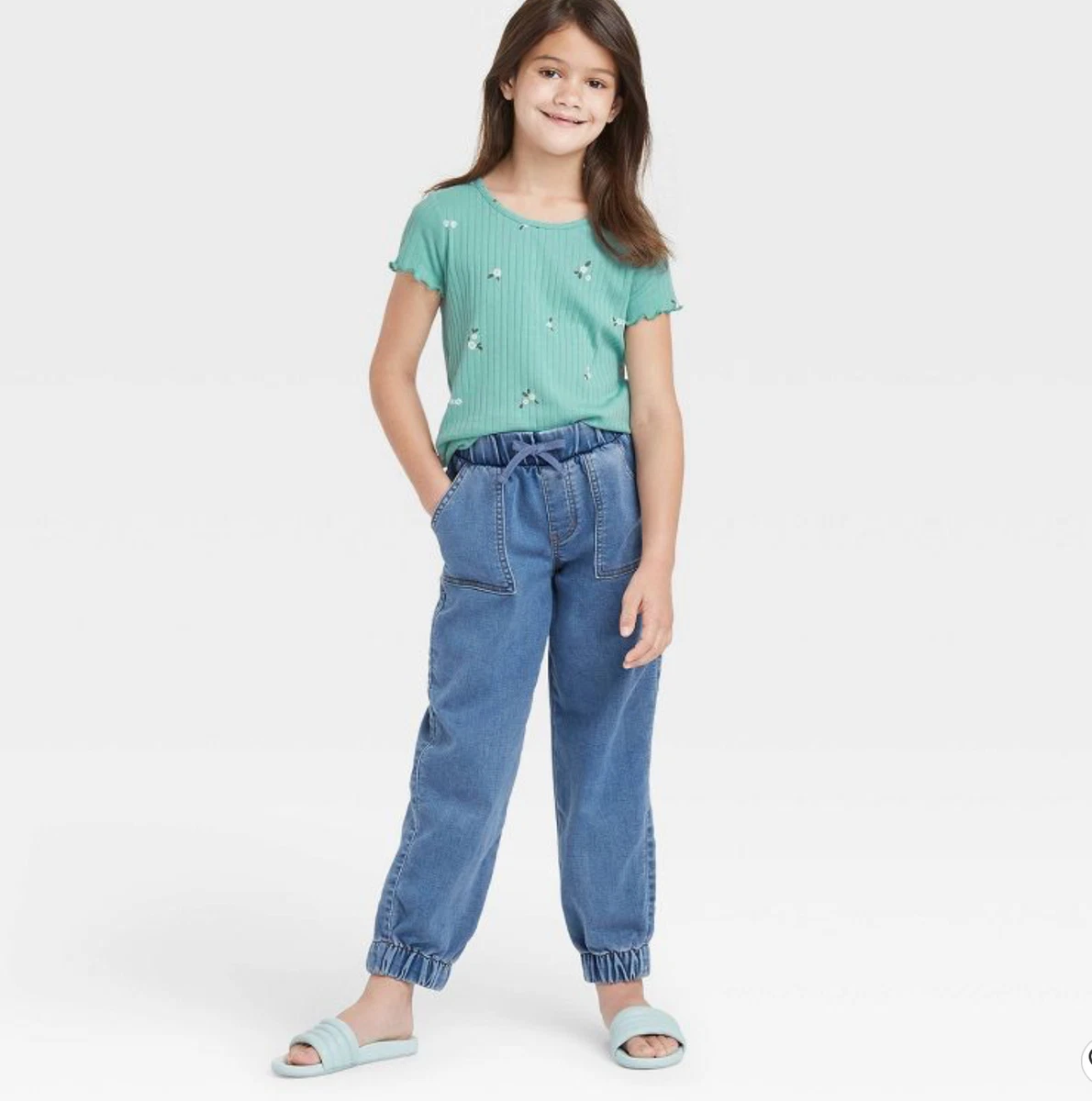 Girls' Mid-Rise Soft Jeans Joggers - Cat & Jack™ Medium Wash Size XS 4/5