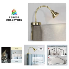 Patented Innovative Design Headboard Reading Light. No Drilling Golden Book L...