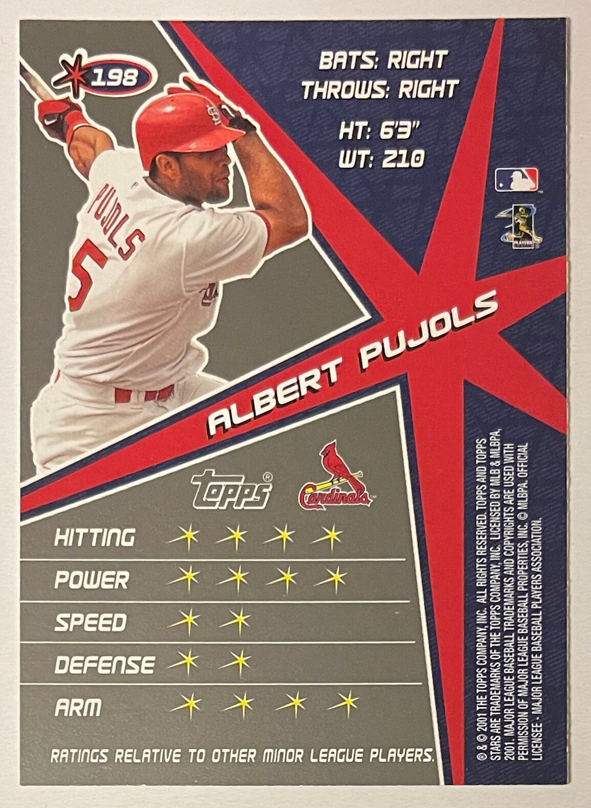 2001 Albert Pujols RC Back Topps Stars