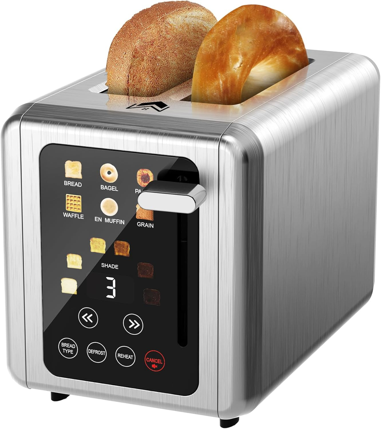 Touch Screen Toaster 2 Slice,Stainless Steel Digital Timer Toasters with Sound F