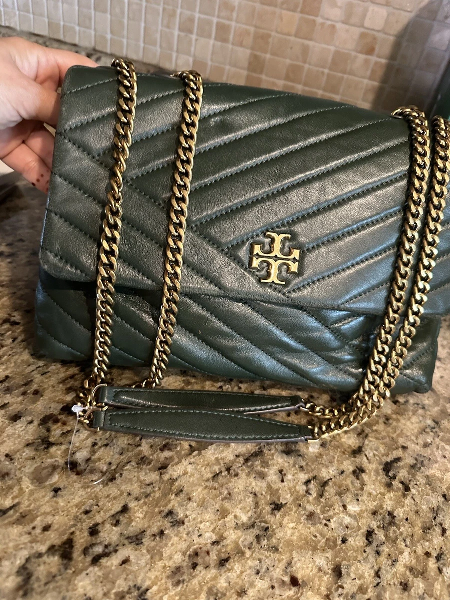 $548 Tory Burch Kira Chevron Green Convertible Quilt Shoulder Crossbody  Hand Bag