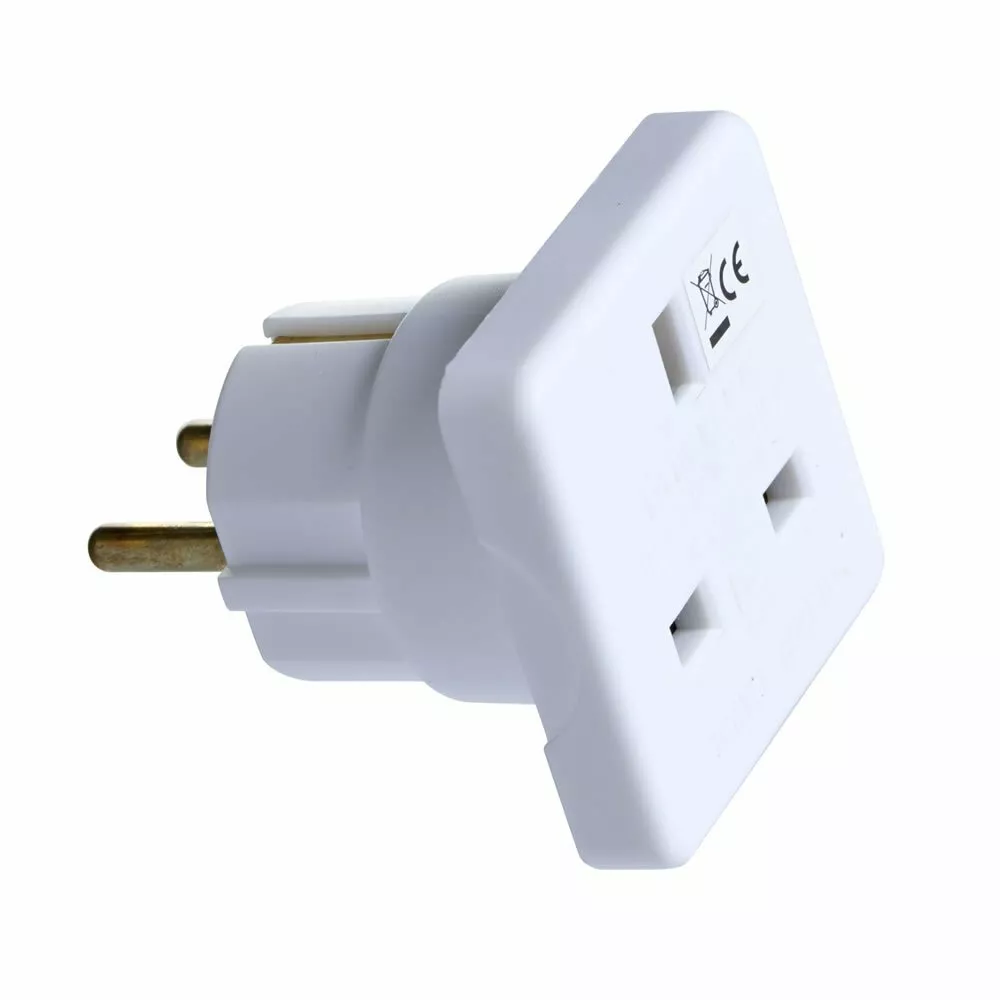 UK TO EU EURO EUROPE EUROPEAN TRAVEL ADAPTER POWER PLUG CONVERT 3 TO 2 PIN  WHITE