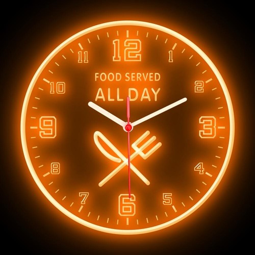 Food Served All Day Restaurant Market Shop Colorful Flexible Neon Clock 10" - Picture 4 of 16