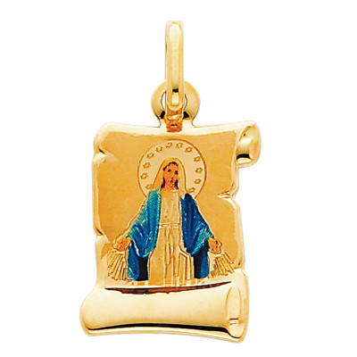 14K Real Yellow Blessed Virgin Enamel Picture Religious Pendant Collections 