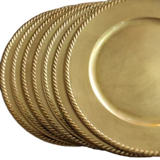 13" Elegant Gold Charger Plates Rope Edge Set of 7 Plastic pre-owned EUC