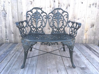 Green Cast Iron Ornate Garden Bench With Flower Design Ebay