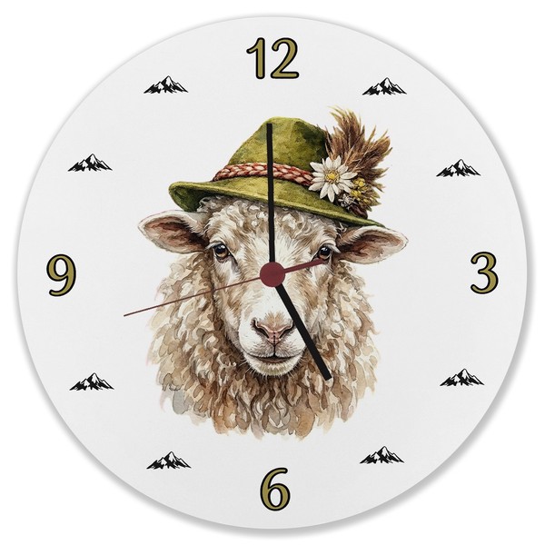 Schaf Mit AlpenläNdischem Trachtenhut Wanduhr Aus MDF-image