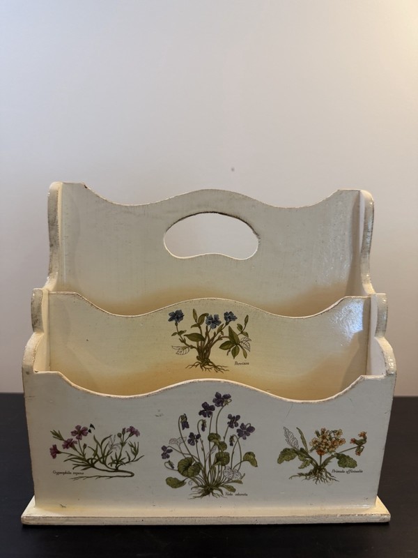 VTG Made In  Italy Hand Wooden Letter Holder Floral Design Cottage Core Cozy
