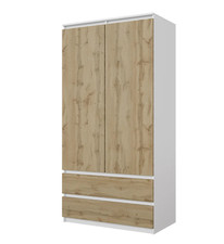 CONVAD Kleiderschrank Weiss matt Wotan Eiche 2 Türen 2 Schubladen