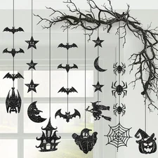 KatchOnHuge Glitter Black Halloween Garland - Pack of 8 | Decor Hanging Decor...