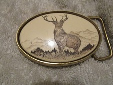 Vintage Barlow Solid Brass Belt Buckle Stag Deer Buck Nature Wildlife Hunting