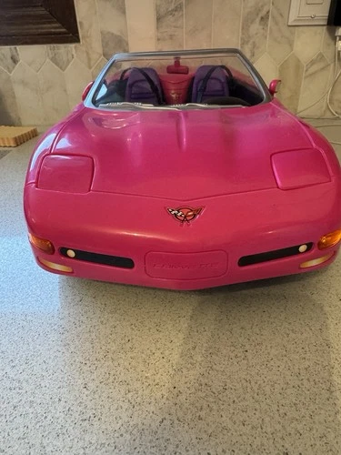 Barbie Remote Control Convertible Pink Corvette Car With Remote Vintage 2001