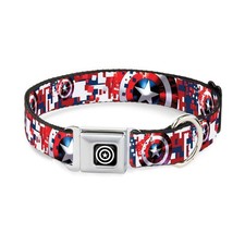 Dog Collar Seatbelt Buckle Captain America Shield Digital Camo Blue... Fast Ship