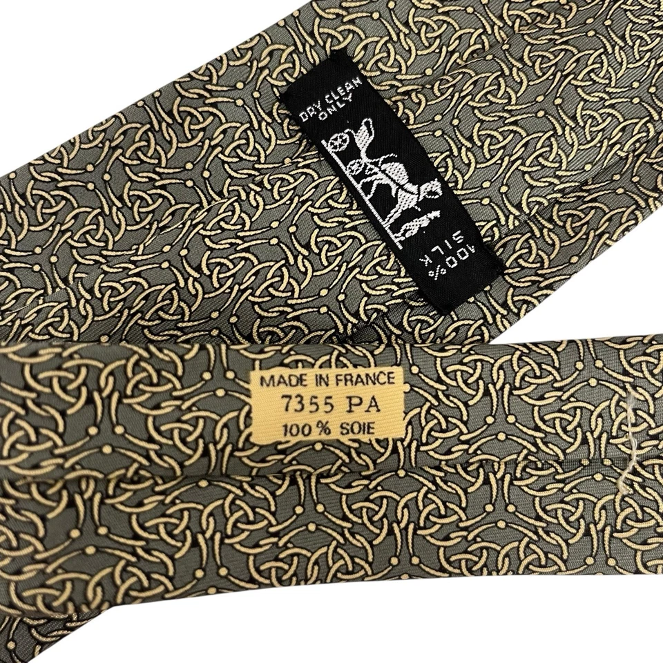 Eslabones de cadena ecuestre Hermes para hombre verde/dorado seda 7355 PA 3,5" (W) 56" (L) Foto 3 de 4