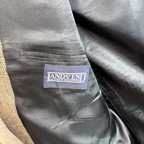 Lands End Vintage Tweed Jacket 44R Brown Herringbone Blazer 100% Silk Sport Coat - Picture 7 of 22