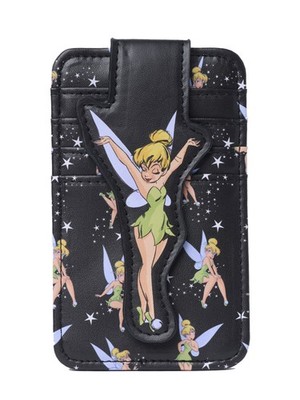 Womens Disney Tinker Bell Card Holder Wallet All-Over Print Snap Closure Black