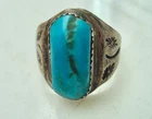 Vintage TURQUOISE Stamped Silver Navajo Native American Indian Ring Size 9+