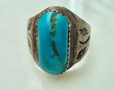 Vintage TURQUOISE Stamped Silver Navajo Native American Indian Ring Size 9 