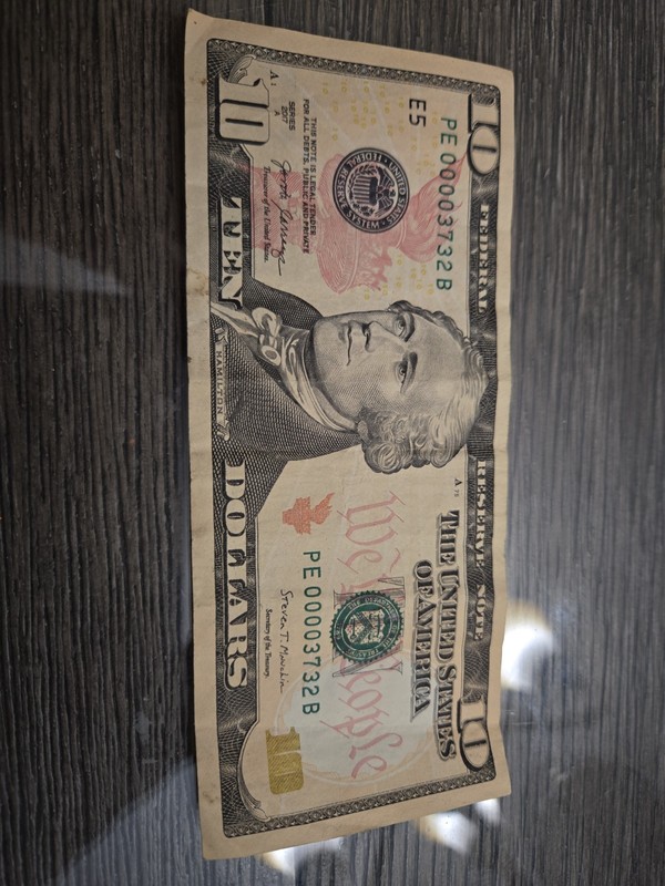 $10 Dollar Bill Fancy Note  2017A series PE 00003732 B *Low Number*