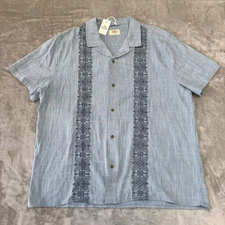 Marine Layer Embroidered Resort Shirt Mens XL Blue Stretch Button-Up $118 NWT