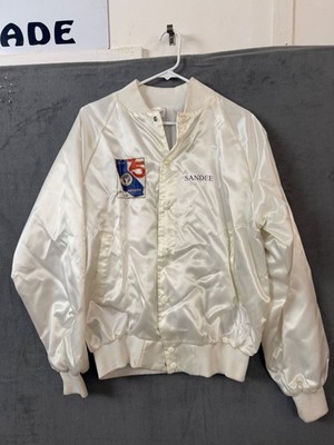 Vintage BPOE Elks Lodge 1419 Ontario California Satin Bomber Jacket White 90s