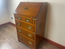 Vintage Reprodux Bevan Funnell Yew Wood Military Campaign Writing Bureau Desk