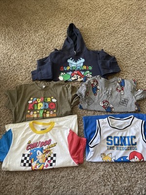 Lot Of 5 Shirts Super Mario Sonic Pullover Hoodie Youth Medium Nintendo Sega