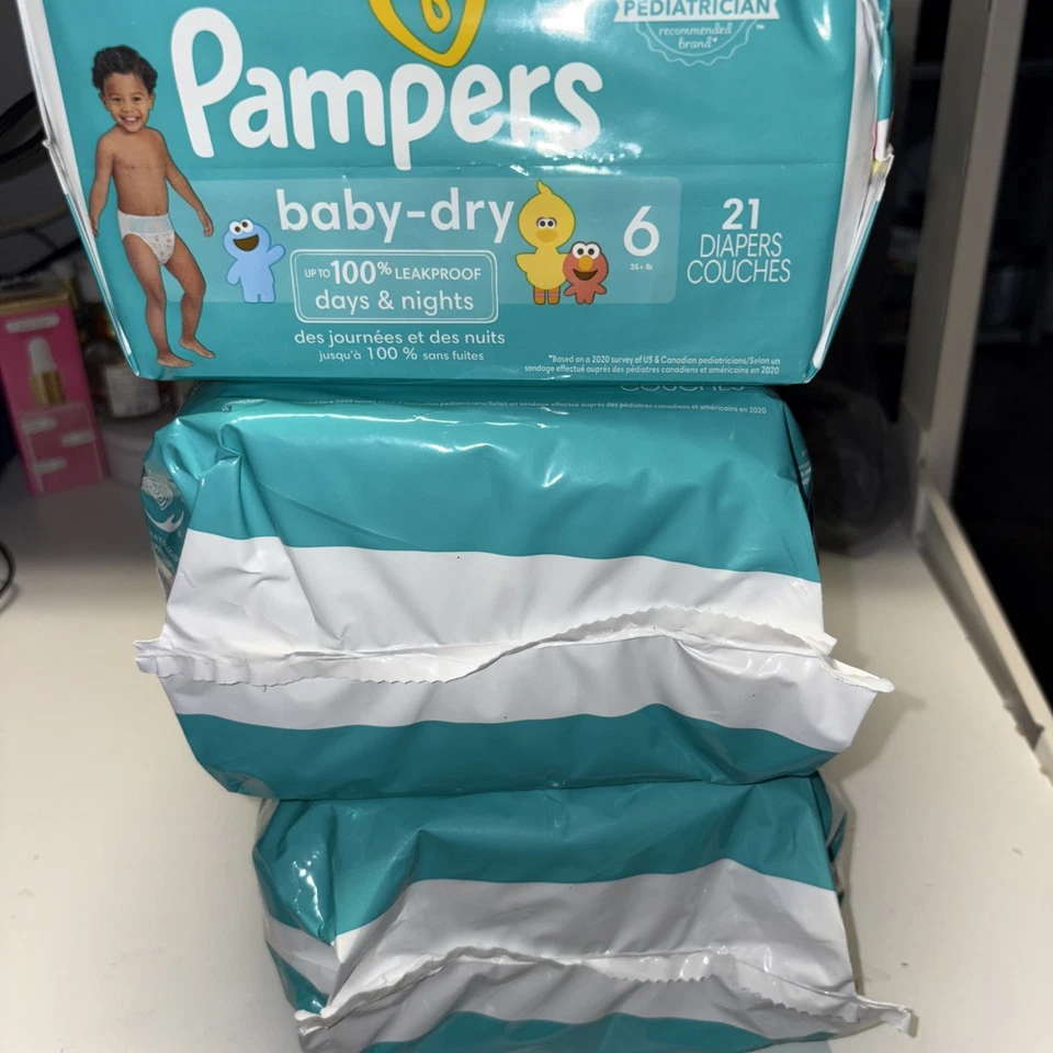 3 PakPampers Baby Dry Diapers Size6 (35+LBS) SESAMESTREET PrintedDiapers21Count  - Image 3 of 4