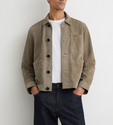 Stone Color Leather Trucker Jacket for Men Pure Suede Size S M L XXL 3XL CM