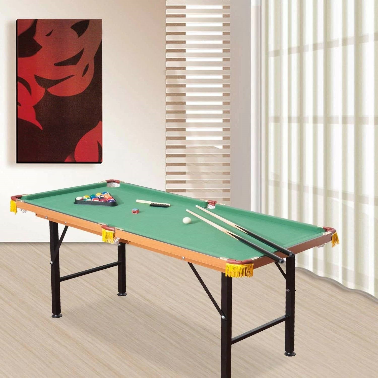 54-Inch Green Fleece Top Pool Table Set Includes Balls Cues and Rack-image