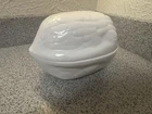White Milk Glass Walnut Shaped Covered Dish Trinket Butter Vintage