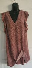 Express Dotted Brown/Copper Dress Cap Sleeves, Fully lined, VGC, Size M