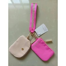 Lululemon Dual Pouch Wristlet Keychain Wallet Pink Logo Light Pink