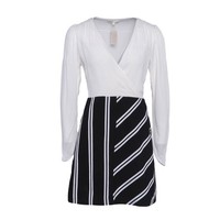 Maje Kleid Weiß Leinenmischung Gr. 36 S Damen V-Ausschnitt E19ROLIM