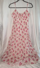 Trixxi Pink White Floral Maxi Dress S V-Neck Sleeveless Elastic Waist Pullover