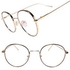 Classic Vintage Retro Indie Hipster Look Gold Round Clear Lens Glasses