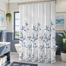 Blue and White Shower Curtain 72x72 Inch, Waterproof Leaf Pattern Fabric Show...