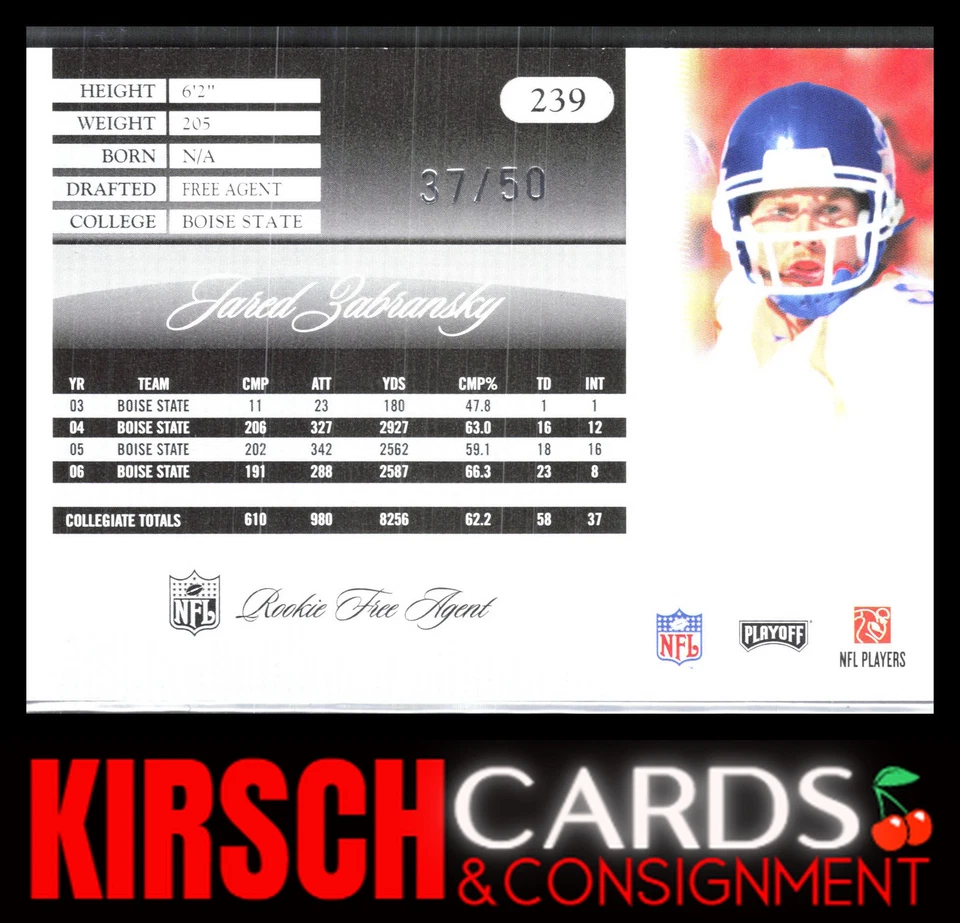 Jared Zabransky 2007 Playoff Prestige #239 Xtra Points Purple #/50 - Image 2 of 2