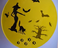 Halloween Ornament 6in – Handmade Vinyl Décor with Witch, Bat & Black Cat