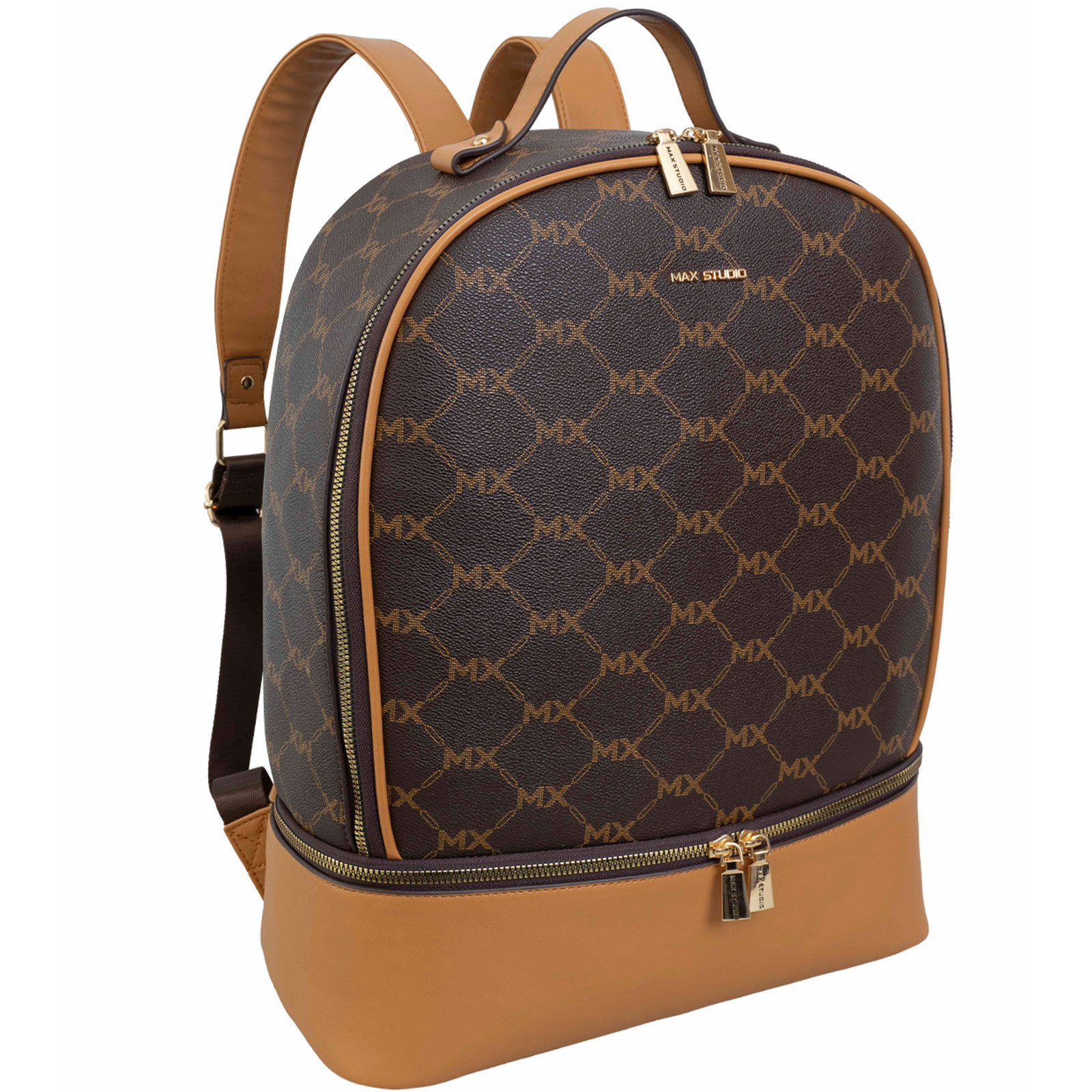 Max Studio Faux Leather Drop Bottom Backpack Signature Print  