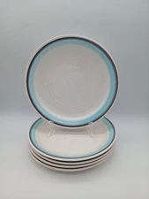 5 Vtg Franciscan Malibu Salad Luncheon Lunch Plates  Blue Brown Rings Stoneware