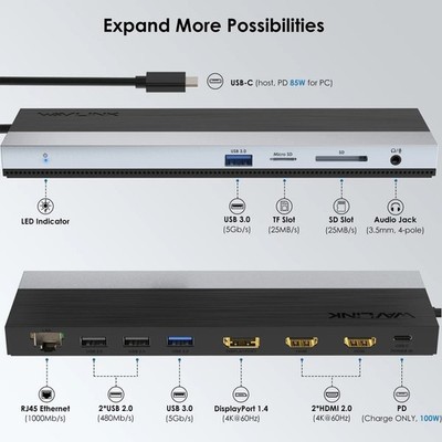 Wavlink USB 3.0 USB-C Universal HDMI, RJ-45 Ethernet WL-UMD08 Dock Station