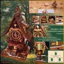 Cuckoo Clock LED ROKR Wonderland • 3D Wooden Puzzle • Premium DIY Gift • USB-C