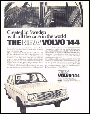1967 Volvo 144 created in Sweden UK Vintage Advertisement Print Art Car Ad D124